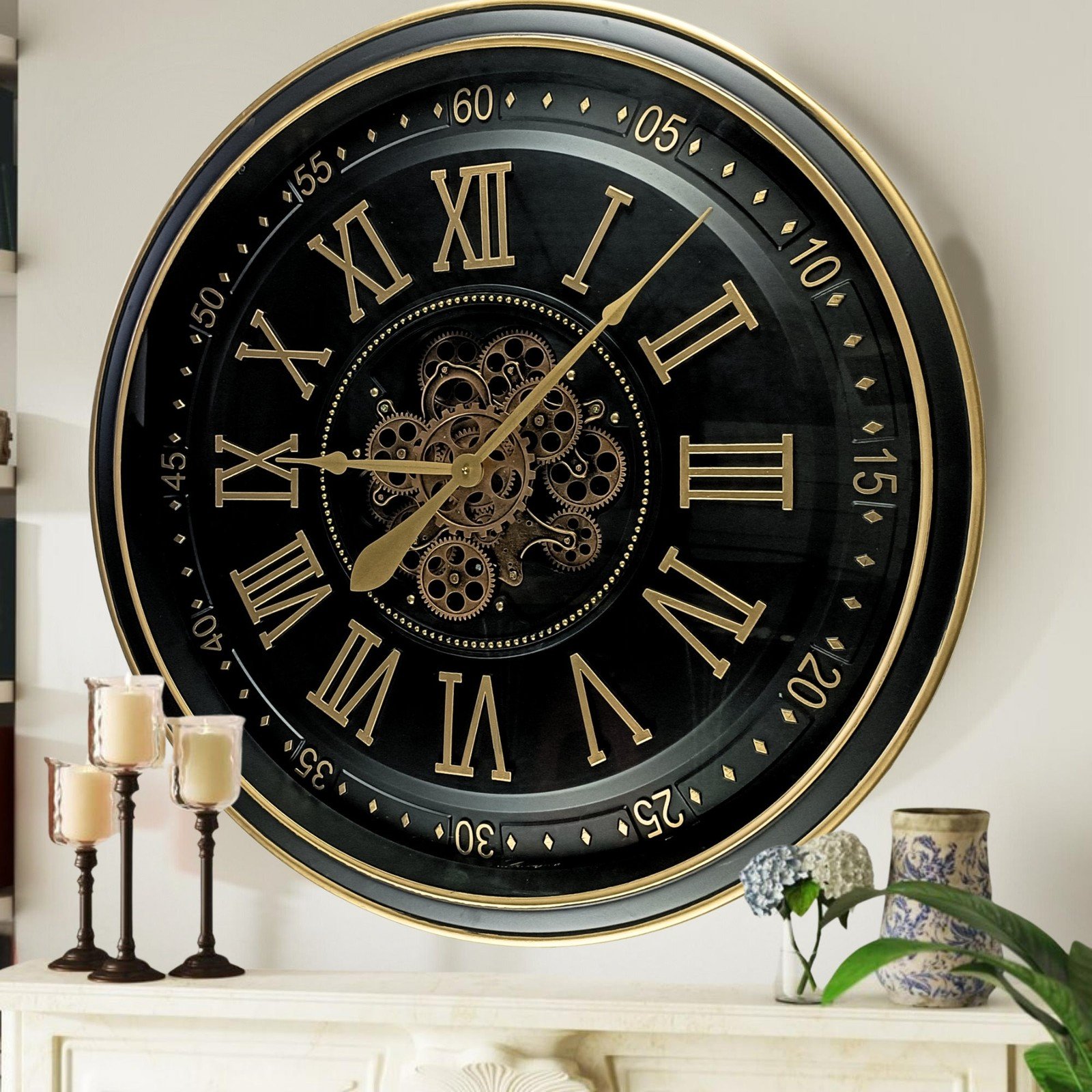 The Gears Clock IRELAND LINE WALL CLOCK ROUND 32 INCH "GALWAY" BLACK-ANTIQUE