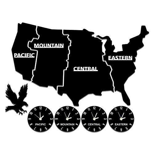 The Geeky Days US Time Zones Wall Clock United States Map Multiple Timezone Acrylic Wall Clock for Office Living Room Patriotic USA Home Decor