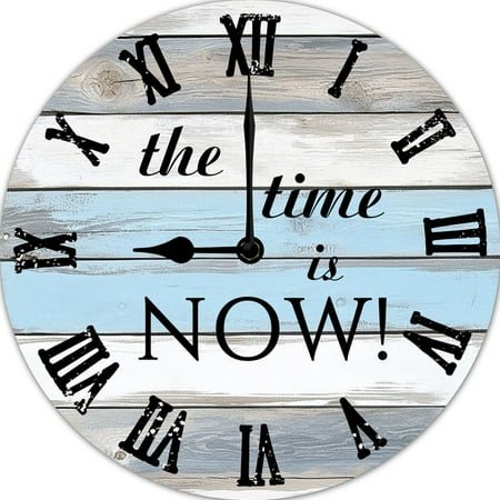 The Time is Now Wall Clock Farmhouse Wood Clock Round Wall Clocks Battery Operated Non-Ticking Rustic Cabin Wall Home Decor for Living Room Kitchen Bedroom Office 10 Inches