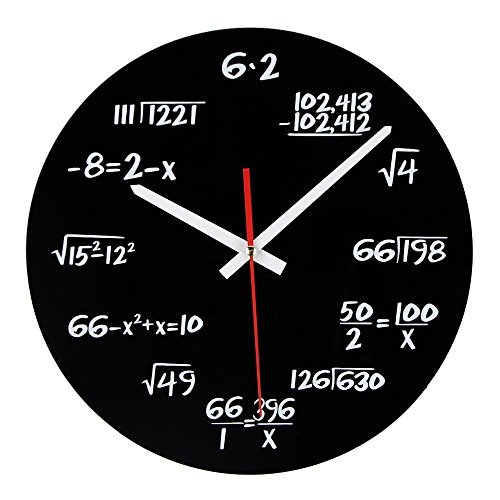 Timelike Unique Wall Clock - Modern Design Novelty Equation Clock - Each Hour Marked by a Simple Math Equation (Black)