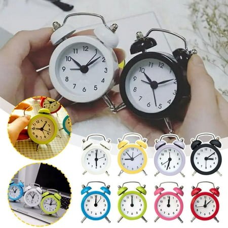 tkerinse Mini Twin Bell Alarm Clock 3in Loud Alarm Small Cute Analog Alarm Clock Vintage Travel Clock Stereoscopic Dial for Home Office Bedroom Living Room Decoration