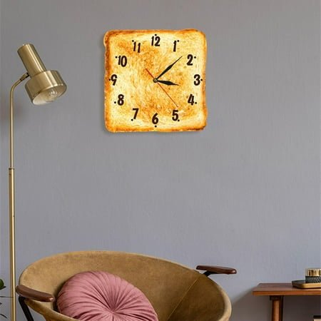 Toasted Bread Wall Clock, Decoration 30cm Home Decor Non Ticking Wall Art Clock for Dining Room Bakery Sign
