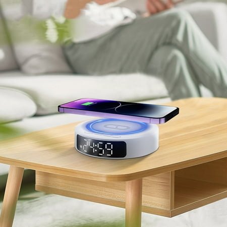 Todaioua Wireless Charging 15W Alarm Clock with Magnetic Positioning for iPhone & Android, 12-Inch Display, USB Charging Station, Over-Temperature Protection
