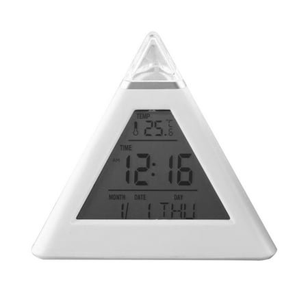 Triangle Digital Alarm Clock,Pyramid LED Color Changing Digital Clock, Adjustable Alarm Sounds LCD Alarm Clock, Thermometer Changing Night Light Desktop Table Clocks for Heavy Sleepers