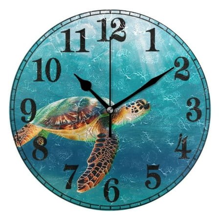 Turtle under Sea Silent Wall Clock 10 Non-Ticking Battery Clock