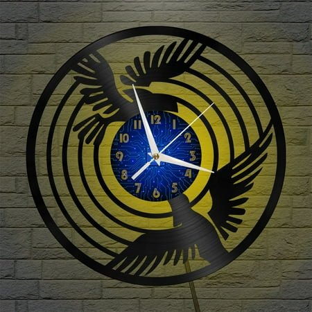 Two Falcons 12 Inch Vinyl Record Wall Clock - Silent, Creative, and Unique Clock for Living Room, Entryway, or Bedroom Decor - Perfect Gift Idea(12 inchs B with LED)
