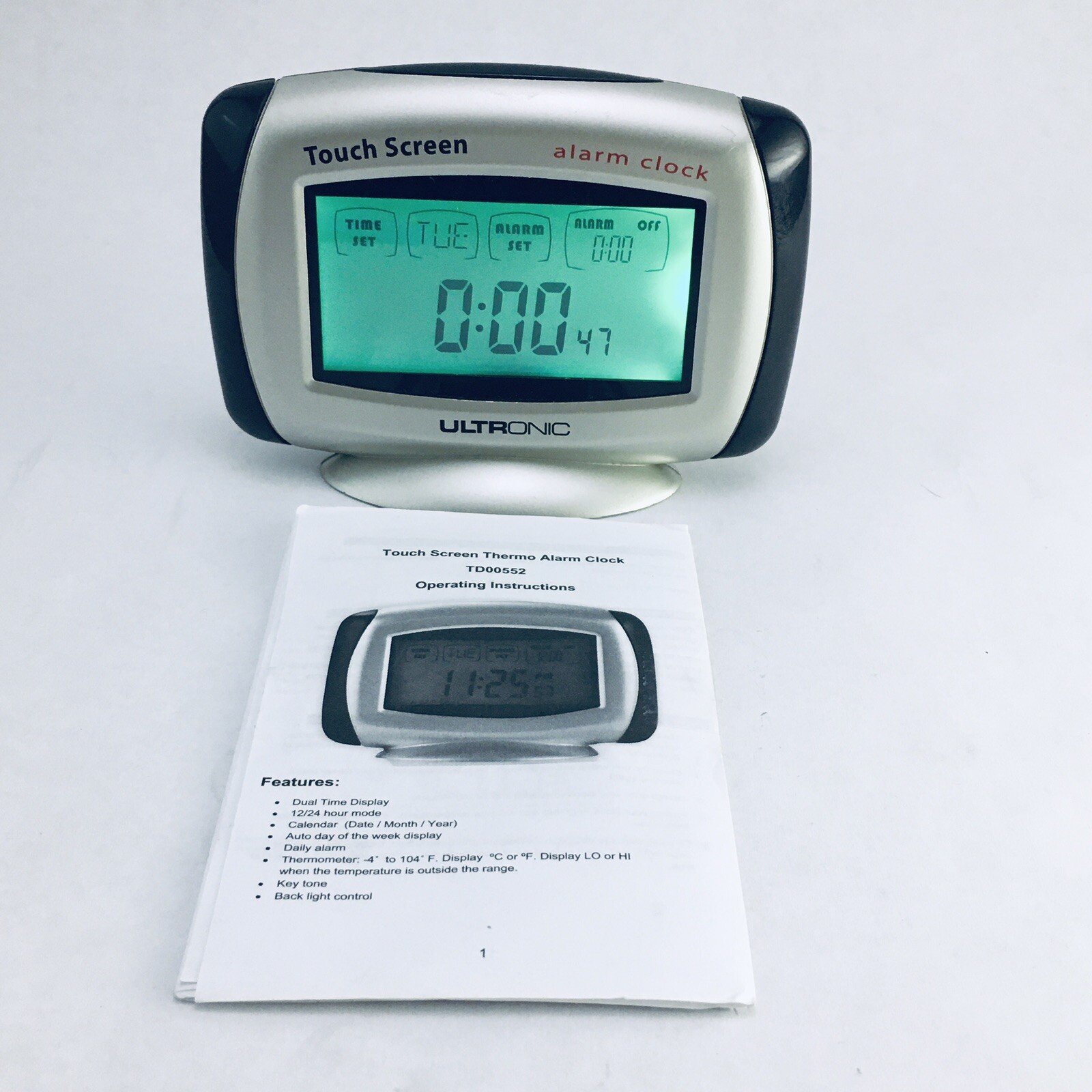 Ultronic Portable Touch Screen Thermo Alarm Clock TD00552 Electronics Tested EUC