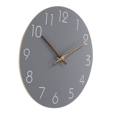 Unique Bargains 12 Inch Wall Clock, Quartz Battery Operated Silent Round Wall Clocks Modern Style Wooden Clock, White/Gray