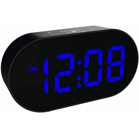 [Updated Version] LED Alarm Clock Digital Clocks with Adjustable Brightness Dimmer and Alarm Volume - Blue Digit Display 12-24 Hrs - Kids Clocks with Snooze and USB Port (Navy Blue)