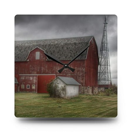 U R There Photography Weaver Road Red II Rustic Farmhouse Wall Clock
