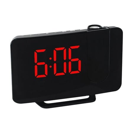 VBXOAE 180° Rotatable LED Digital Projection Alarm Clock with FM Radio-Multifunctional,HD Ceiling Projection,Adjustable Brightness,Sleep Timer,Battery Backup,Black Red