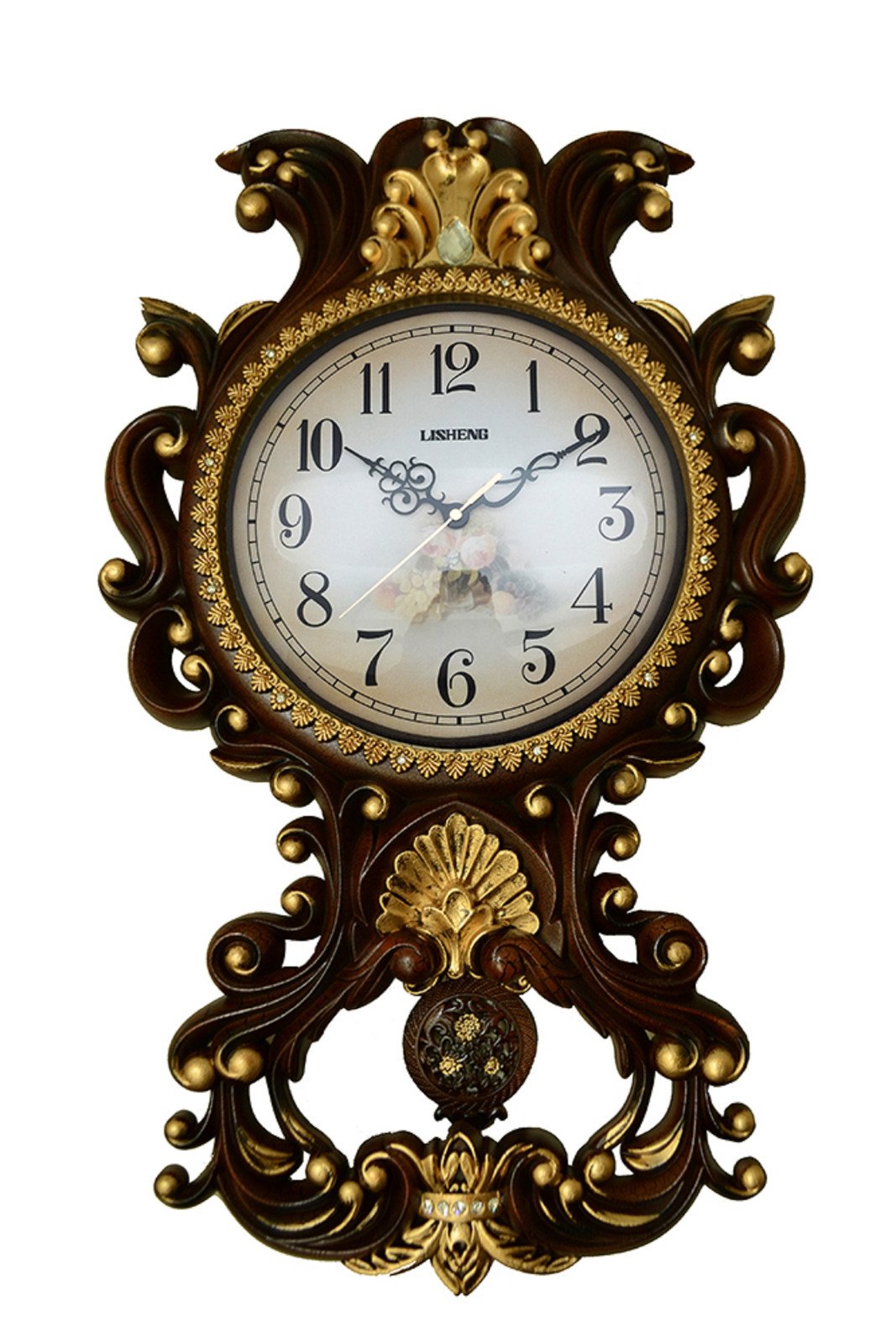 Victorian Baroque Brown and Gold Pendulum Wall Clock