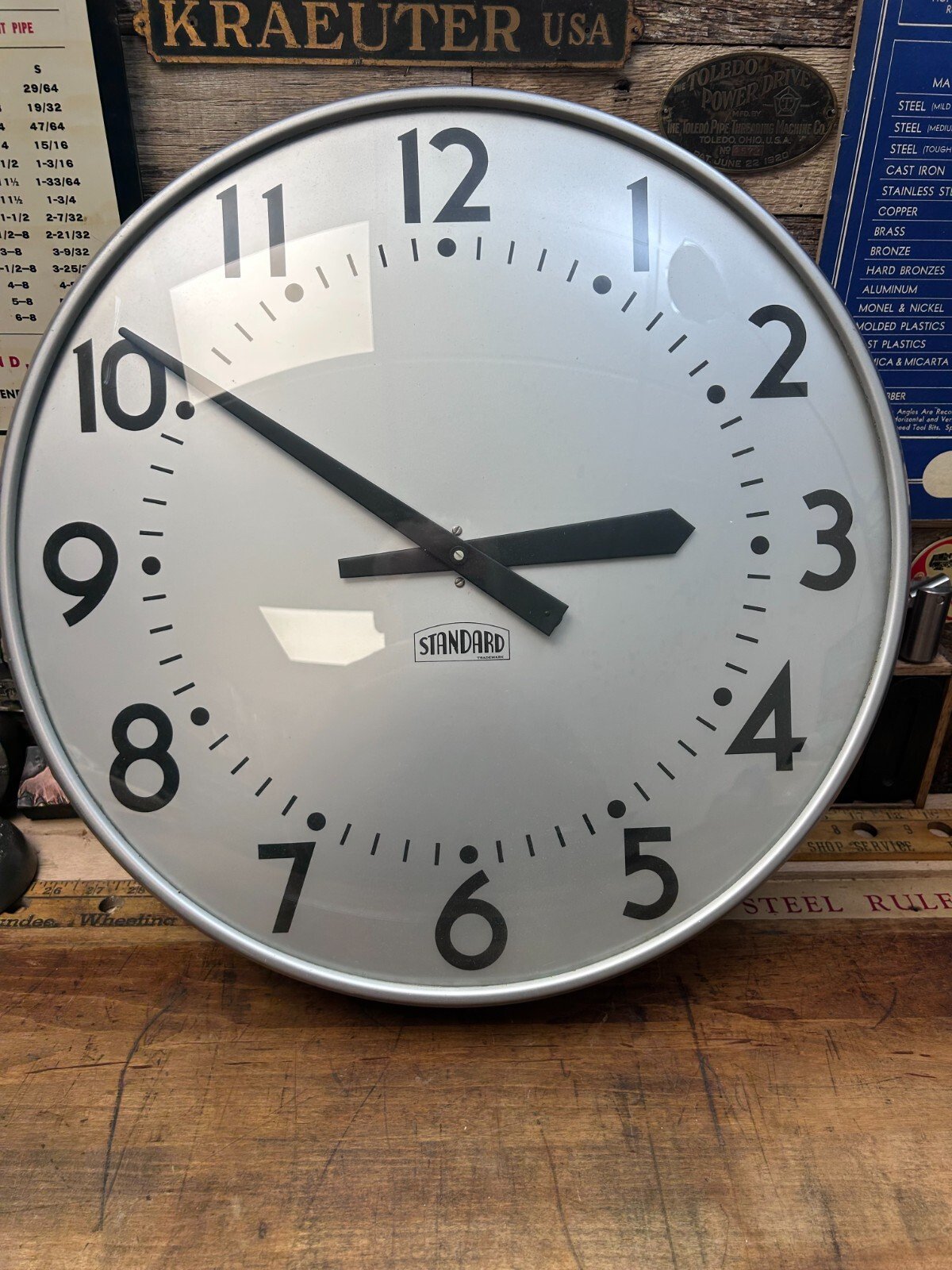 Vintage 1950s Large Standard 16" Wall School Clock Synchronized