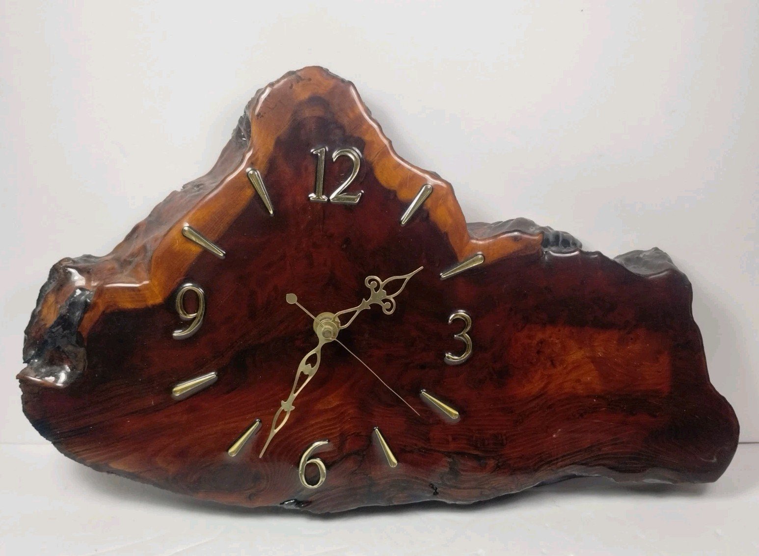 Vintage Burl Wood Slab Wall Clock 14"x 9"