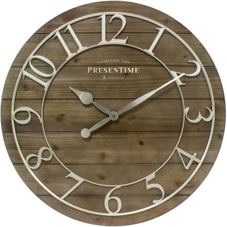 Vintage Farmhouse Shiplap Clock, 19.5 inch, Silver Arabic Numerals with Weathered Pine Wood Shiplap Style. Large Farmhouse Decor for Living Room, Entryway, Home Office, Wall Décor