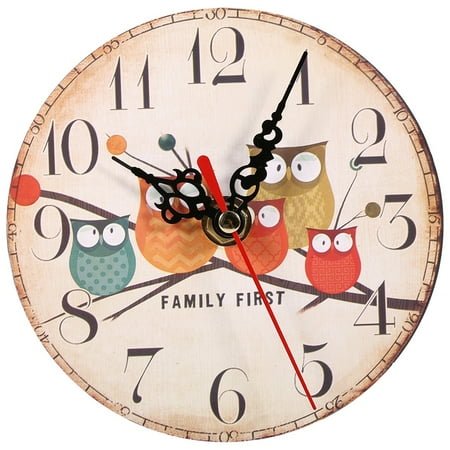 Vintage Owl Pattern Wooden Wall Clock, Antique Style Round Decor for Home and Office - #5