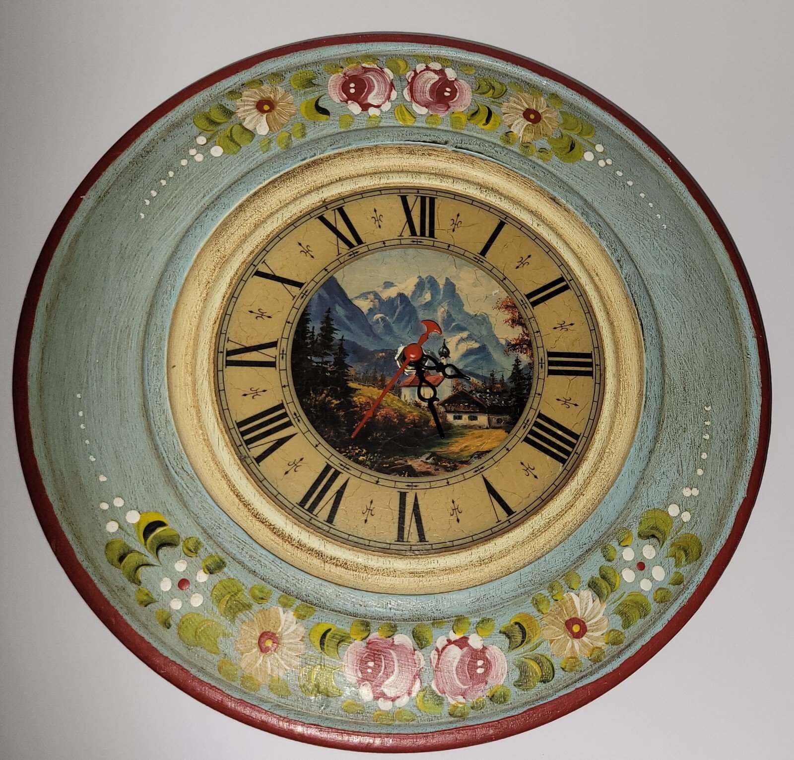 Vintage Painted Wood Clock Cottage Style