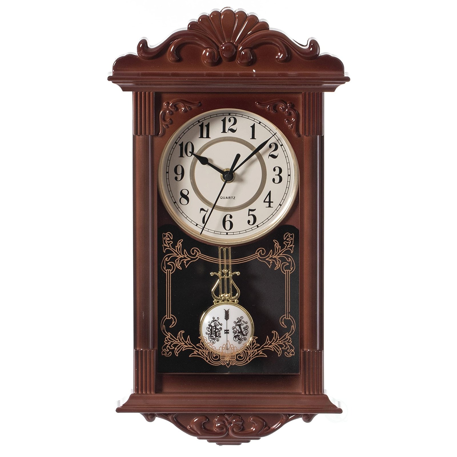 Vintage Pendulum Decorative Wall Clock Battery-Operated Brown Office/Home De...