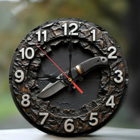 Vintage Pocket Cutlery Rustic Clock Wall Decor 10-Inch Silent Wooden Wall Clock, Battery Operated (AA Batteries Not Included), Artistic Home Decor