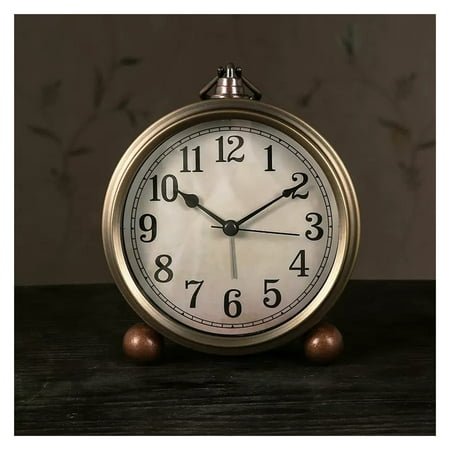 Vintage Retro Analog Alarm Clock, Super Silent Non Ticking Small Clock with Night Light, Battery Operated, for Living Room, Bedroom, Bedside, Desk