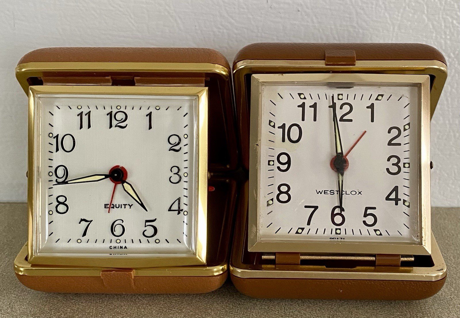 Vintage Set of Travel Alarm Clocks Equity & Westclox