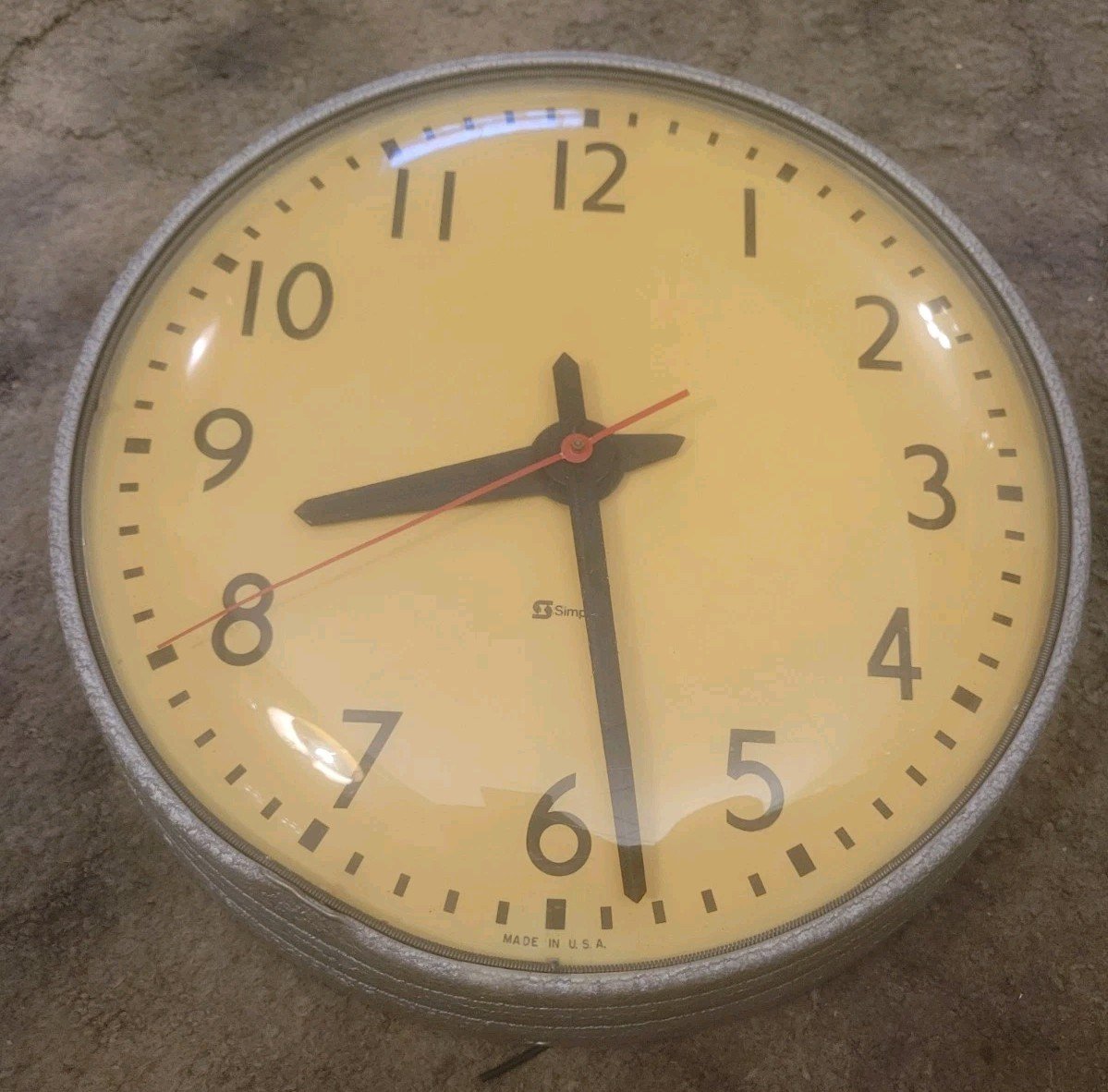 Vintage Simplex School Wall Clock 13” Convex Glass Works