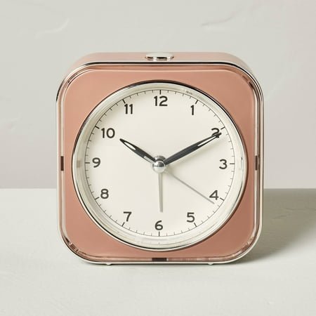 Vintage Style Analog Alarm Clock Blush: Table Clock for Bedroom, Farmhouse Decor