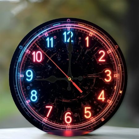 Vintage Style Decorative Wall Clock with Neon Lights 10-Inch Silent Wooden Wall Clock, Battery Operated (AA Batteries Not Included), Artistic Home Decor