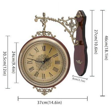 Vintage Style Double Sided Clock 12In Antique Wall Clock, Industrial Wall Decor Clock Unique Round Wall Hanging Clocks for Home Office Entrances Hotels & Cafe ()| US Stock