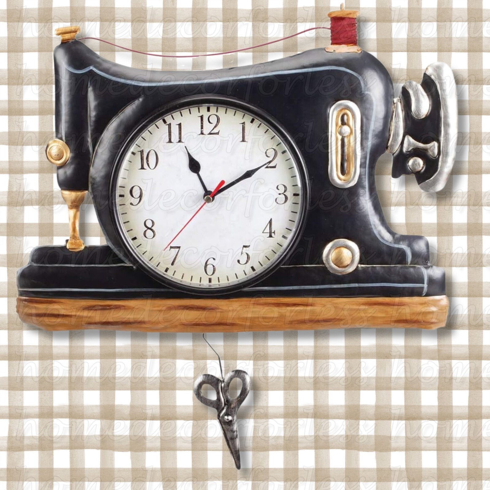 Vintage Style Sewing Machine Pendulum Metal Wall Clock Analog Retro Home Decor