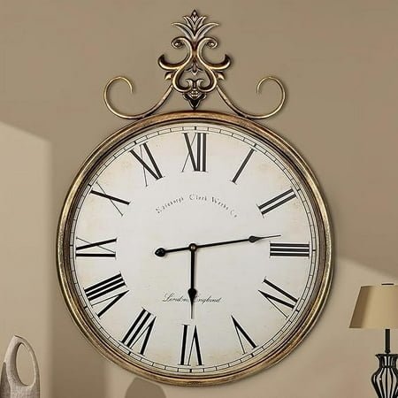Vintage Wall Clock – Gold Metal Clock, 21in Decorative Antique Farmhouse Wall Clock, Large Rustic Clock for Living Room, Office, or Entryway Décor