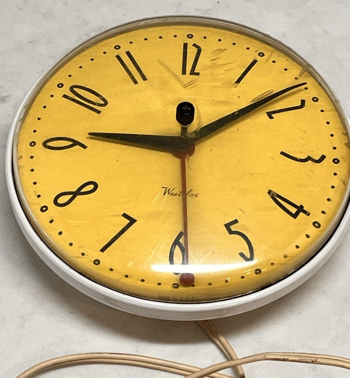 Vintage WestClox Yellow Faced Wall Clock MCM Working