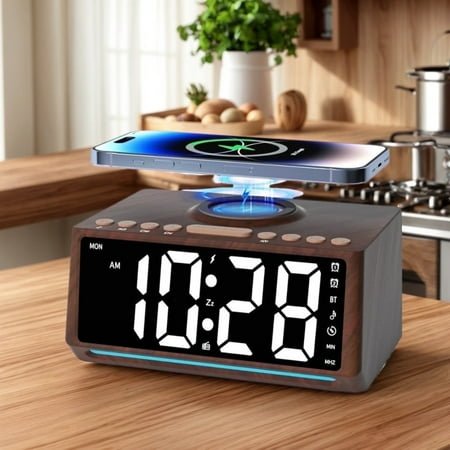 WakeSmart Retro Digital Alarm Clock with Bluetooth Speaker, RGB Lights and Night Mode(Brown)