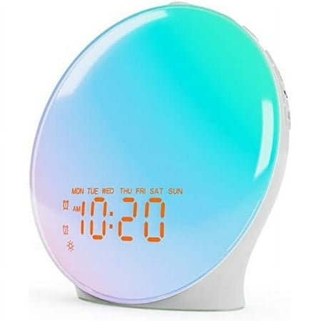 Wake Up Light Sunrise Alarm Clock For Bedroom, 17 Nightlights, Sound Machine With 5W Bluetooth Speaker,Sleeptimer, Dual Alarms, Fm Radio, Ideal Gift For Baby, Kids, Adults, Senior - White