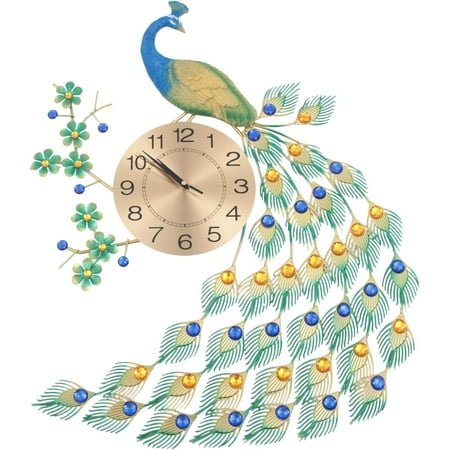 Wall-Mounted Pendulum Clock,Modern Silent Luxury Crystal Wall Peacock Shaped Clock for Living Room Bedroom Office Home Decor (Style 2)