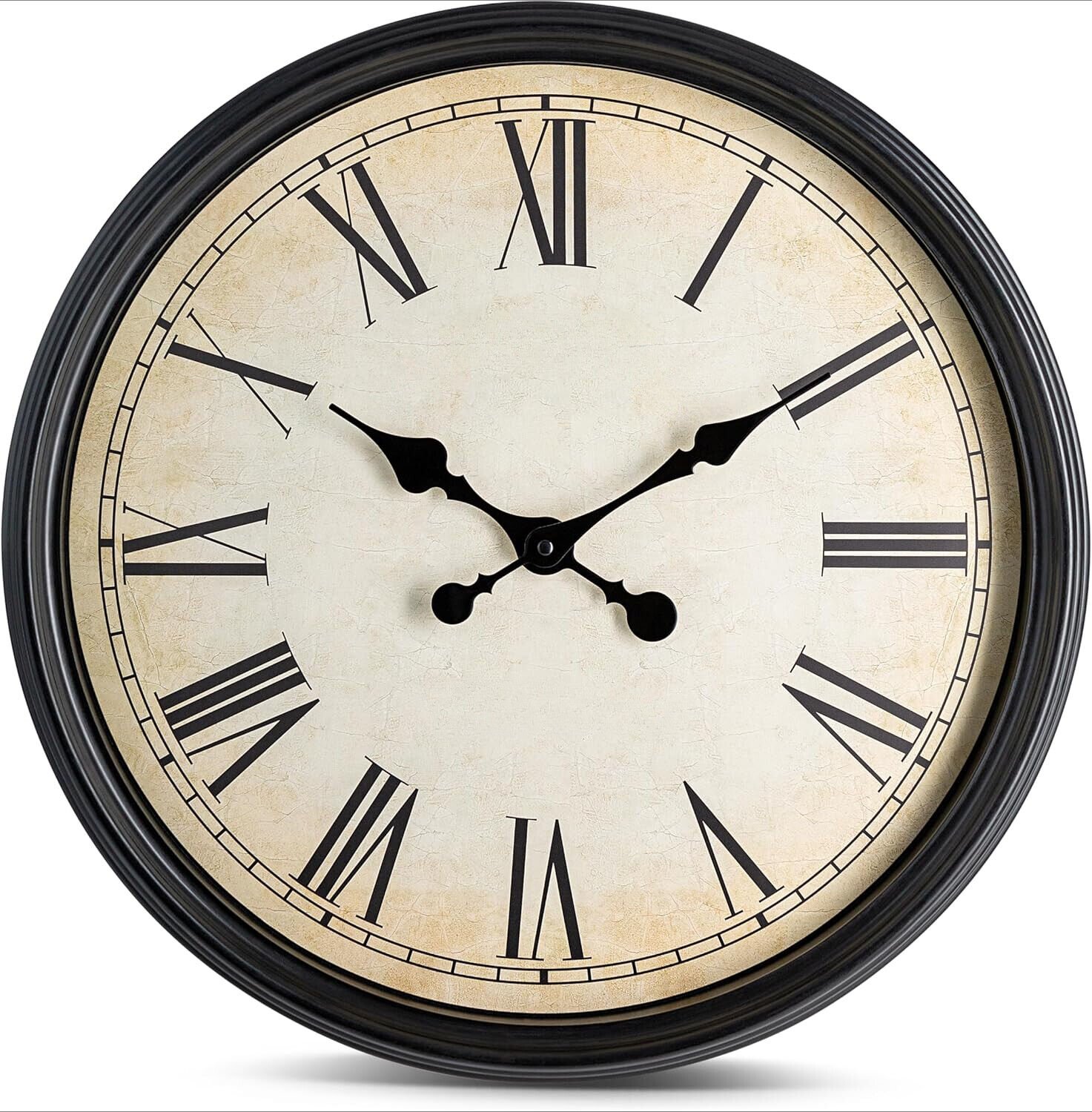 Wall Clock 20-Inch Silent Battery-Powered with Rustic Black Edge