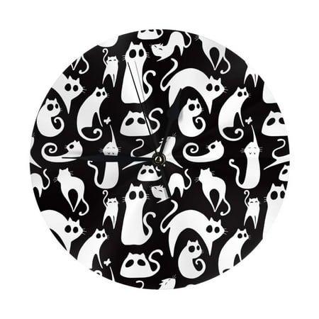 Wall Clock Abstract Cute Cat White Wall Clocks Battery Operated, Modern Wall Clock for Bedroom, Classroom, Living Room, Office, Home Decor