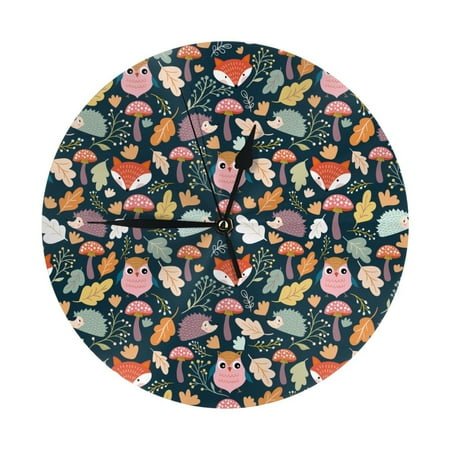Wall Clock Autumn Fox Owl Wall Clocks Battery Operated, Modern Wall Clock for Bedroom, Classroom, Living Room, Office, Home Decor