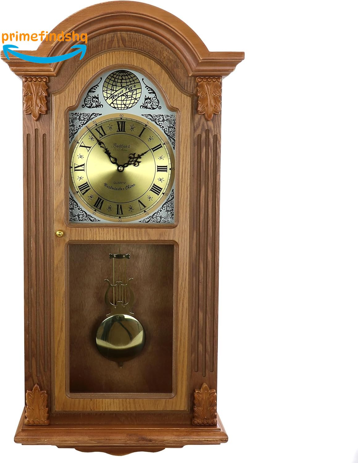 Wall Clock Bedford Clock Collection Honey Oak Chiming Pendulum Wall Clock