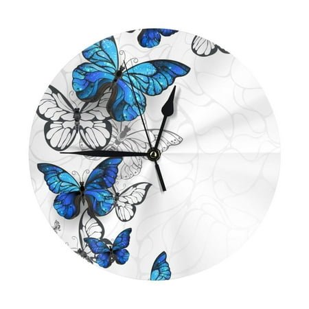Wall Clock Blue Flying Butterflies Wall Clocks Battery Operated, Modern Wall Clock for Bedroom, Classroom, Living Room, Office, Home Decor