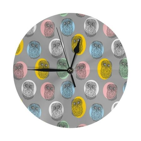 Wall Clock, Circular Patterned Owl Wall Clocks Battery Operated Silent Kitchen Office Wall Clock Decorative, Wall Clock for School Classroom Living Room Bedroom Home Decor