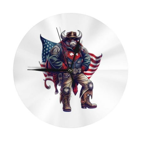 Wall Clock, Cool Patriotic Buffalo Cowboy Wall Clocks Battery Operated Silent Kitchen Office Wall Clock Decorative, Wall Clock for School Classroom Living Room Bedroom Home Decor