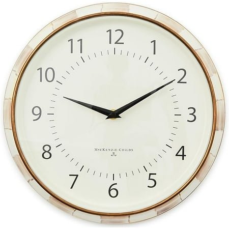 Wall Clock, Decorative Enamel Clock for Kitchen and Living Room, Brown-and-White Mocha Check