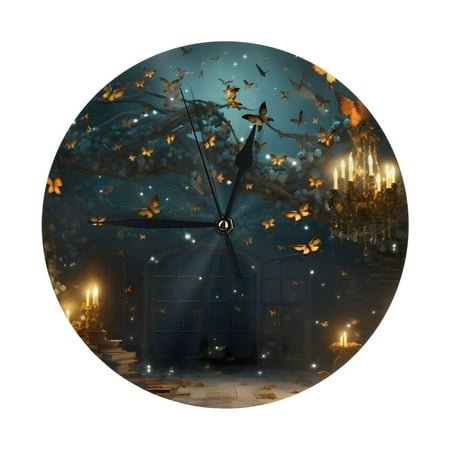 Wall Clock, Magical Library Butterfly Night Wall Clocks Battery Operated Silent Kitchen Office Wall Clock Decorative, Wall Clock for School Classroom Living Room Bedroom Home Decor