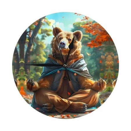 Wall Clock, Maple Meditating Bear Wall Clocks Battery Operated Silent Kitchen Office Wall Clock Decorative, Wall Clock for School Classroom Living Room Bedroom Home Decor