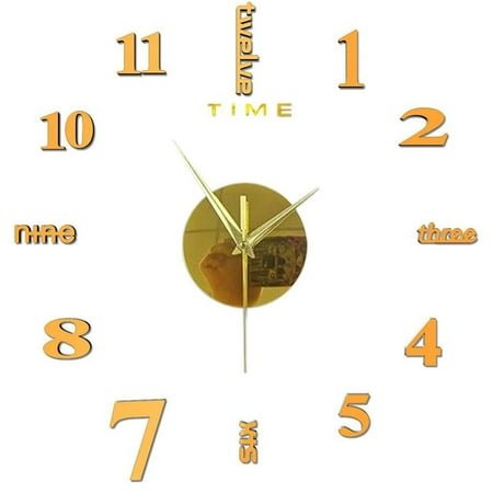 Wall Clock Modern 3D DIY Large Frameless Design, Home Decor for Living Room, Office, Silent Movement, Easy Installation Gold One Size