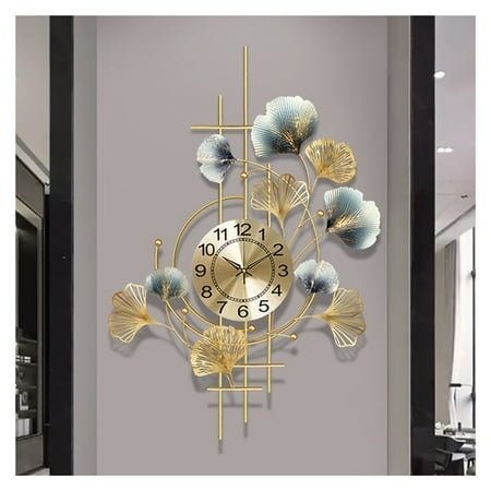 Wall clock, modern wall clocks, wall decoration metal, living room clock wall silent, 3D wall sculptures ginkgo modern wall art home decor for living room bedroom