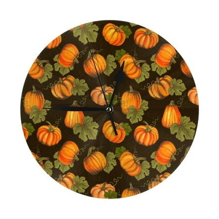 Wall Clock Pumpkin Maple Falling Leaves Wall Clocks Battery Operated, Modern Wall Clock for Bedroom, Classroom, Living Room, Office, Home Decor