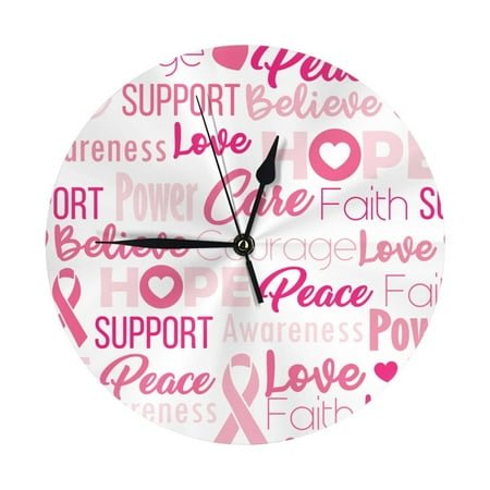 Wall Clocks Battery Operated, Breast Cancer Pink Ribbons 9.8 Inch Silent Non Ticking Decorative Large Wall Clock, Wall Clock for Living Room Bathroom Kitchen Bedroom Wall Decor