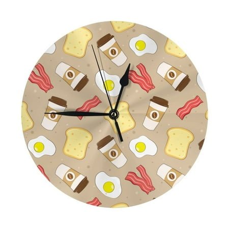 Wall Clocks Battery Operated, Coffee Bacon Eggs Toast 9.8 Inch Silent Non Ticking Decorative Large Wall Clock, Wall Clock for Living Room Bathroom Kitchen Bedroom Wall Decor